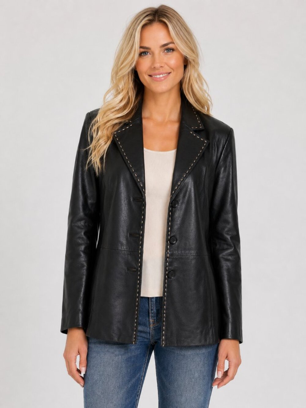 Juliet Michele by Adler Black NZ Lambskin Leather Blazer Jacket Large Vintage